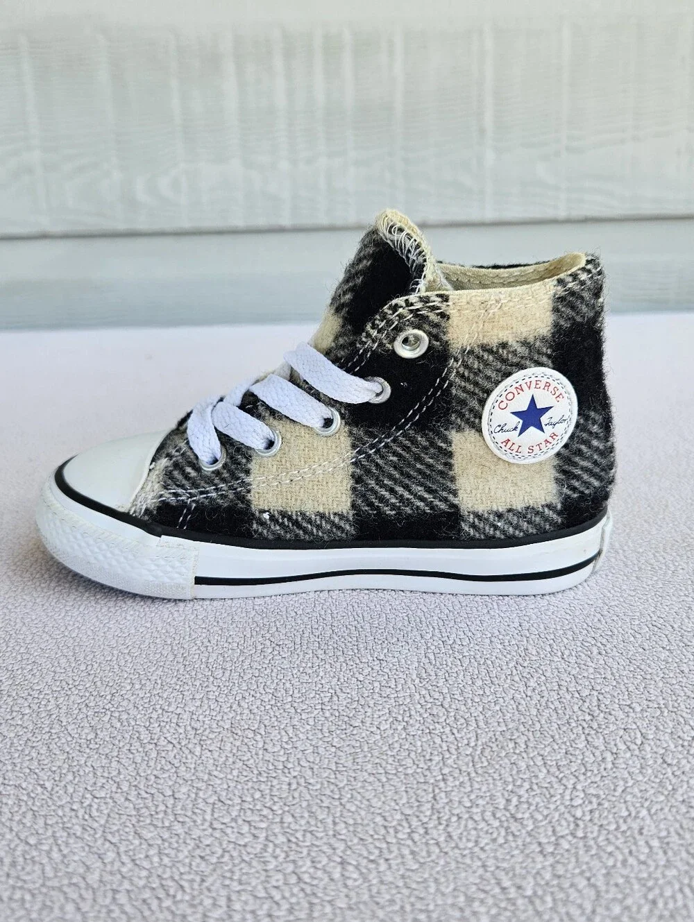 Converse x Woolrich CTAS High TD White Black Sneaker Toddler SZ 7 Plaid Wool